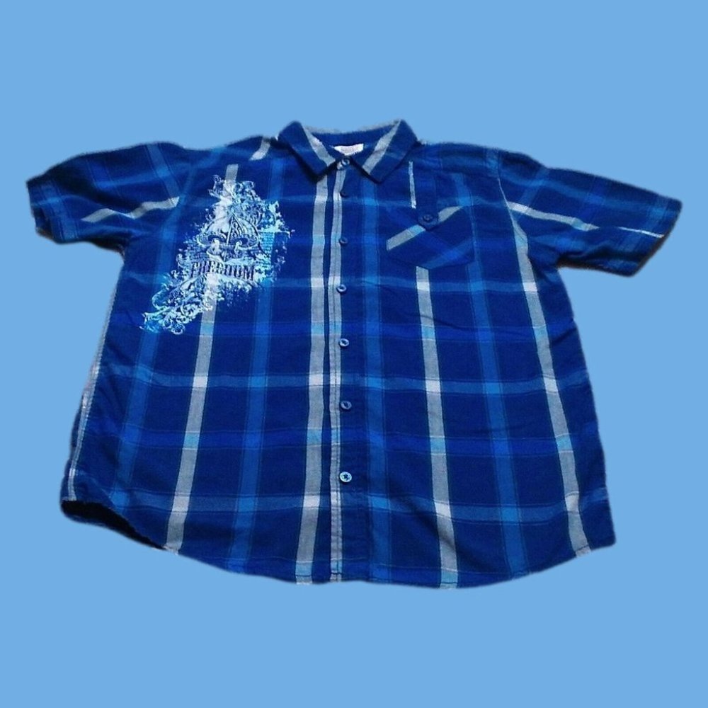 Route 66 Freedom Graphic Design Button Down Collar Top Blue/White Sze XL (14-16) - Picture 5 of 12